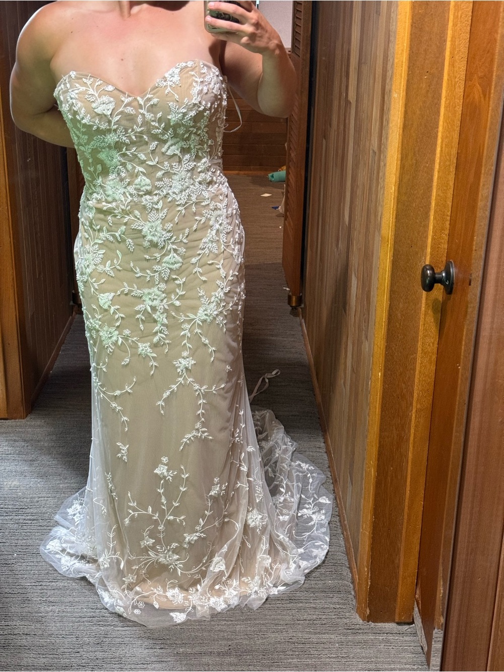 Locket by Watters/WTOO - Strapless Lace Appliqué Sheath Gown in Ivory/Nude
